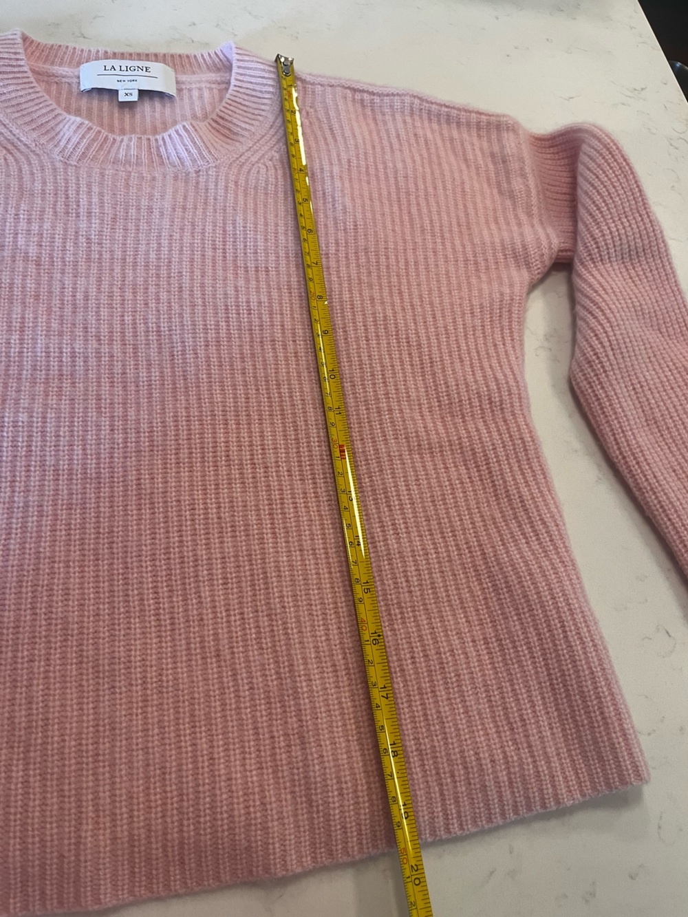 La Ligne Mini Toujours Cashmere Sweater Pink XS Fits S/M Ribbed Crewneck EUC - Picture 4 of 6